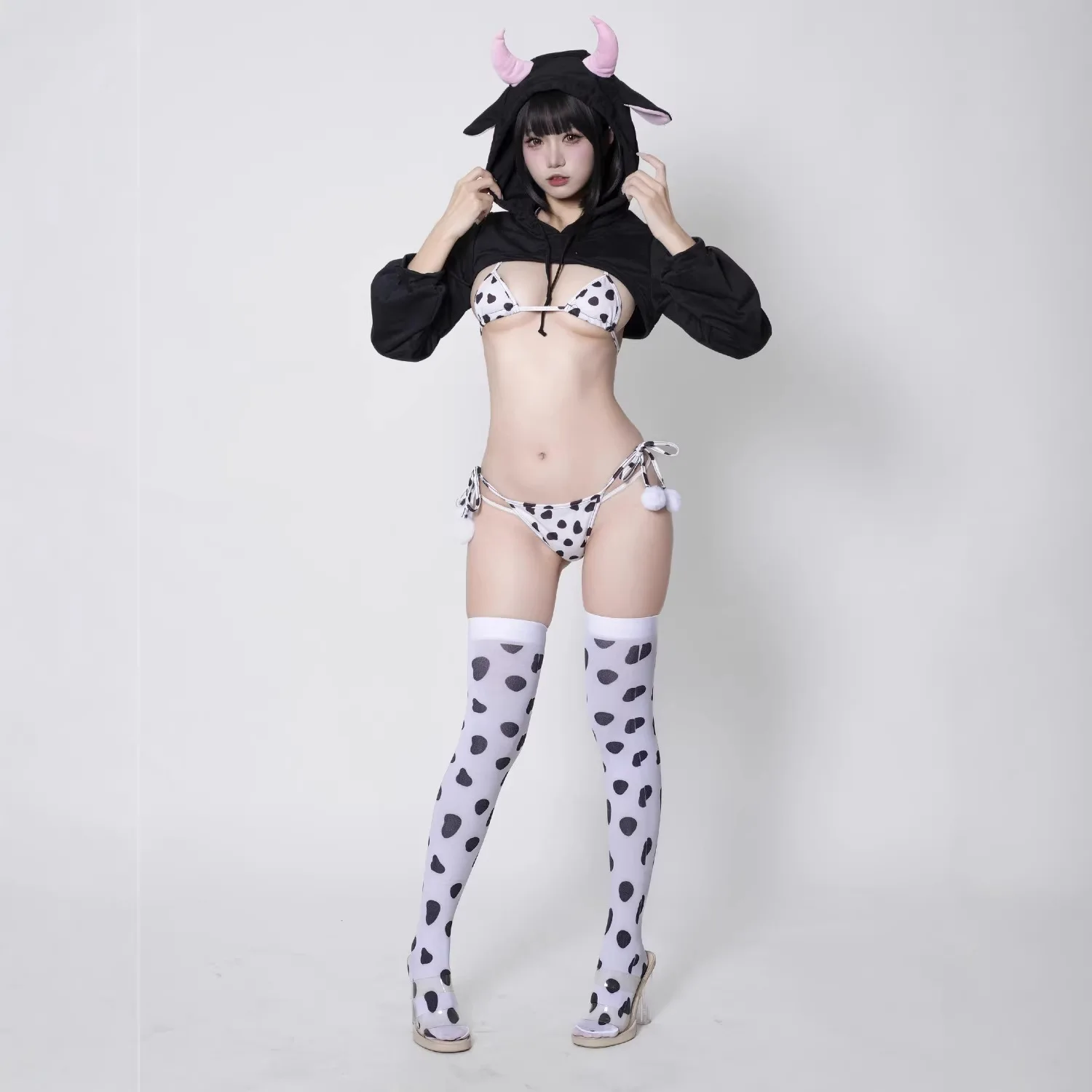 

Original Cowgirl Bikini Cosplay Costume Cute Sexy Maid Style Photography Halloween Cross-Border Includes Stockings Black