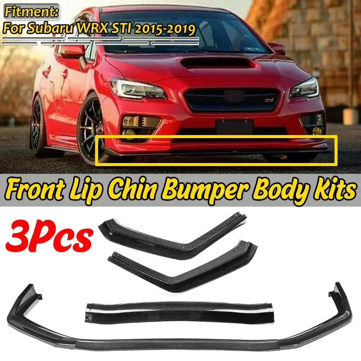 3Piece Car Front Bumper Lip Chin Bumper Splitter Diffuser Protector Cover Deflector Lips For Subaru WRX STI 2015-2019 Body Kit