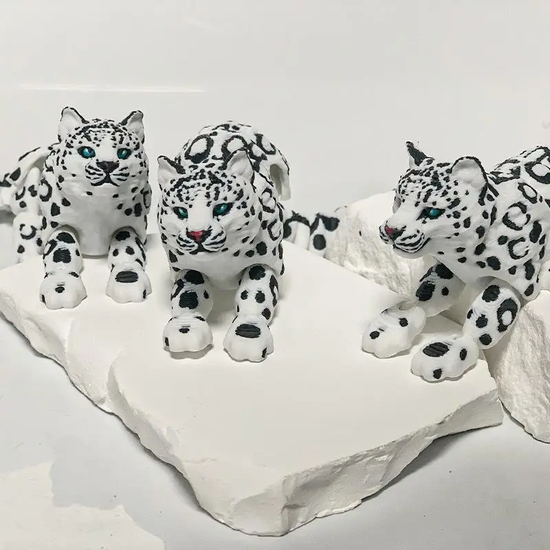 New Multi-joint Movable Animals Figurine Miniatures 3D Printed Snow Leopard Model Simulation Home Decoration