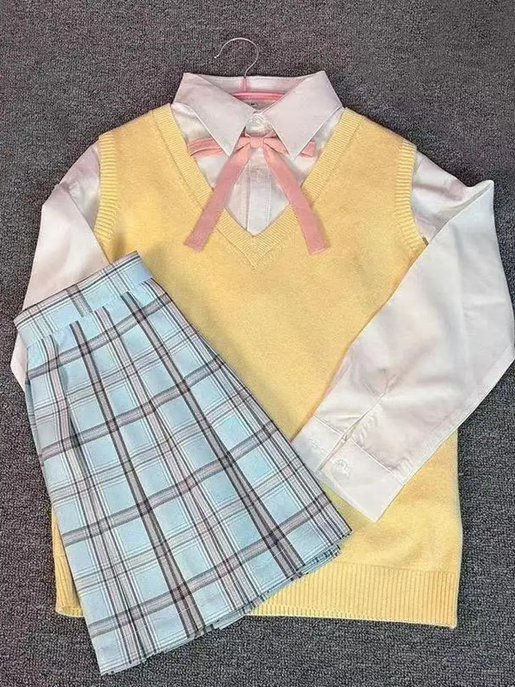 

Свободный комплект жилета Long Sve irt College Sle, японская школьная многослойная юбка, украшенная узлом, средний вес, пол...