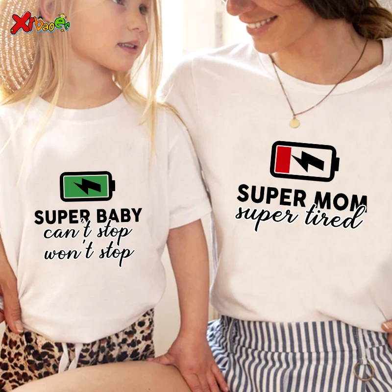 Super Dad Mommy Baby T Shirt Matching Family Outfits T Shirts Kids Party T-Shirt Clothes Family Look Outfit Familia  Mother Kids