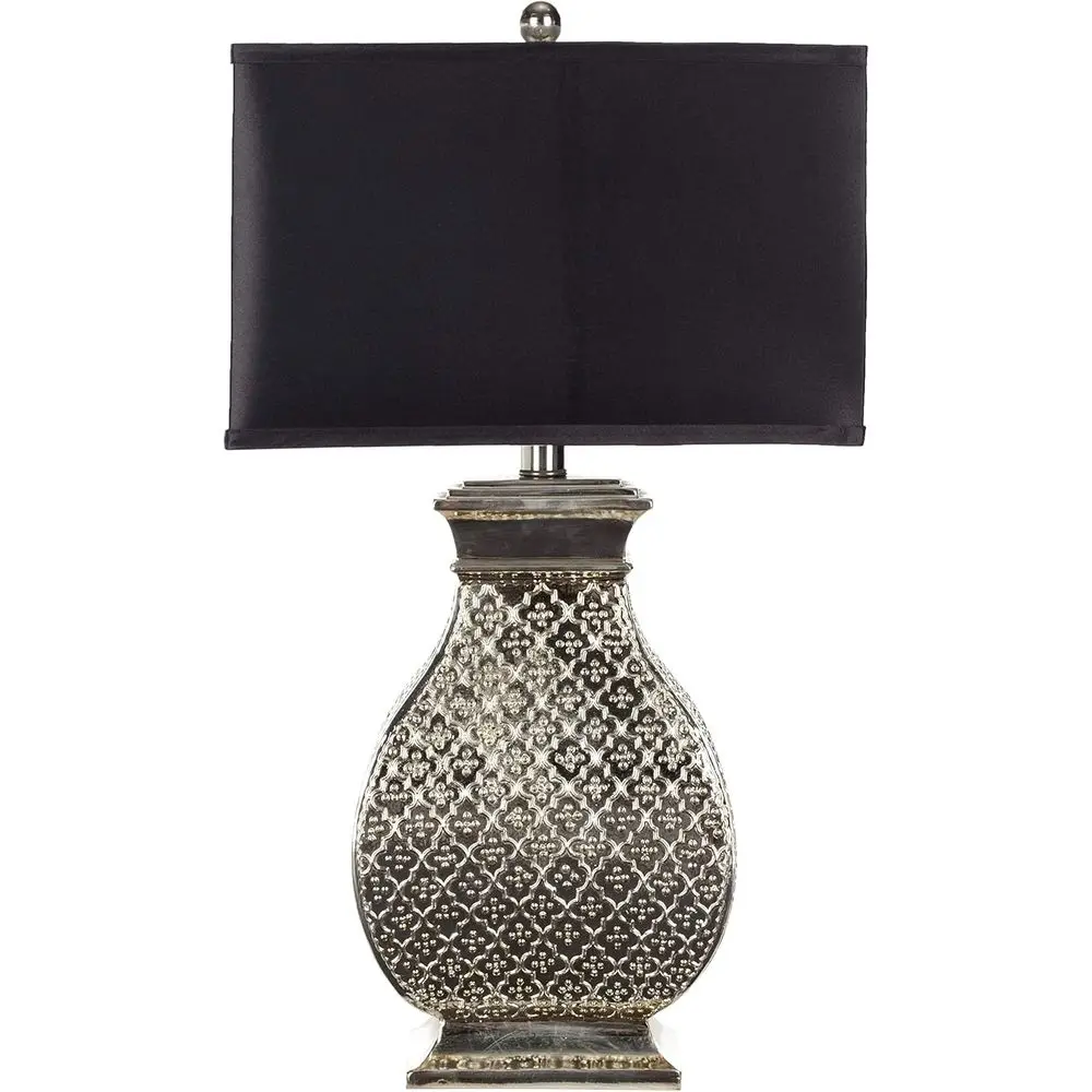 30-inch Silver/Black Recessed Shade Table Lamp for Bedroom, Living Room, Home Office, Desk, Nightstand (LED Bulbs Included)