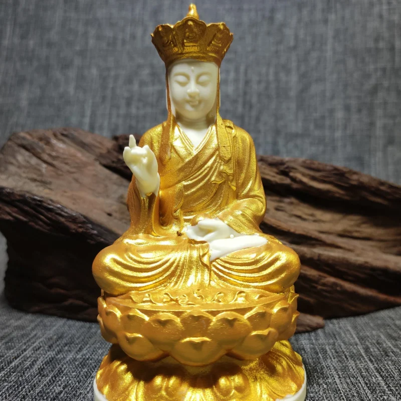 Ivory Nut Gold-Plated Dizang Bodhisattva11.5*6*5.8cmWater Lilies Buddha Statue Car Home Desktop Decoration