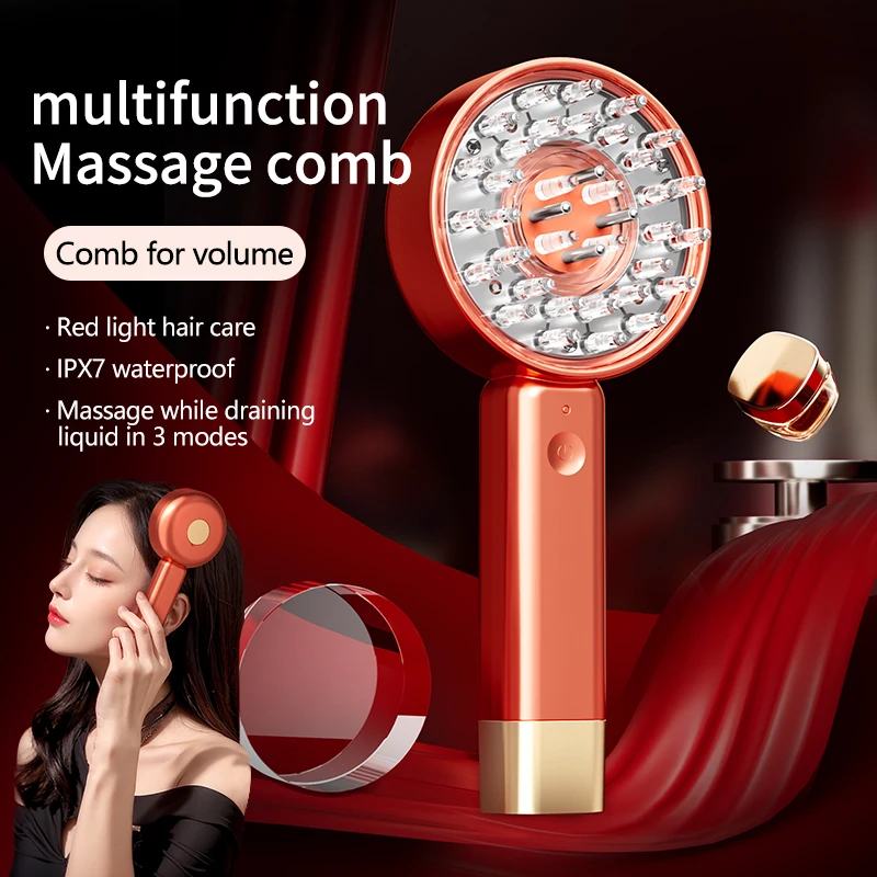 

USB Rechargeable Electric Vibrating Head Massager with Red Blue Light Portable Hair Care Relaxation Massage Comb