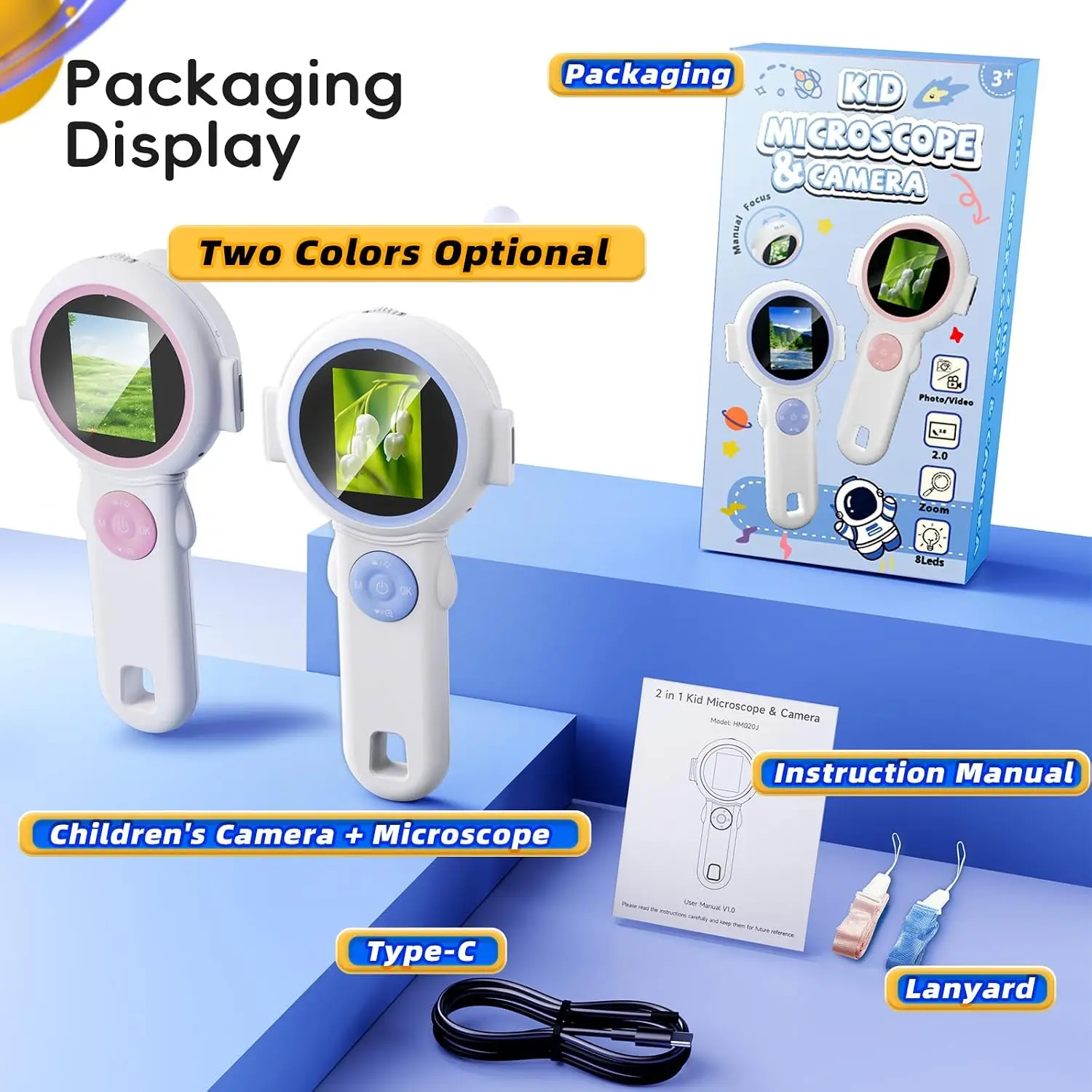2 in 1 Handheld MicroCam1000X Digital Microscope for Kids Microscope Camera Nature Exploration Science Gift for Boys Girls 3-10