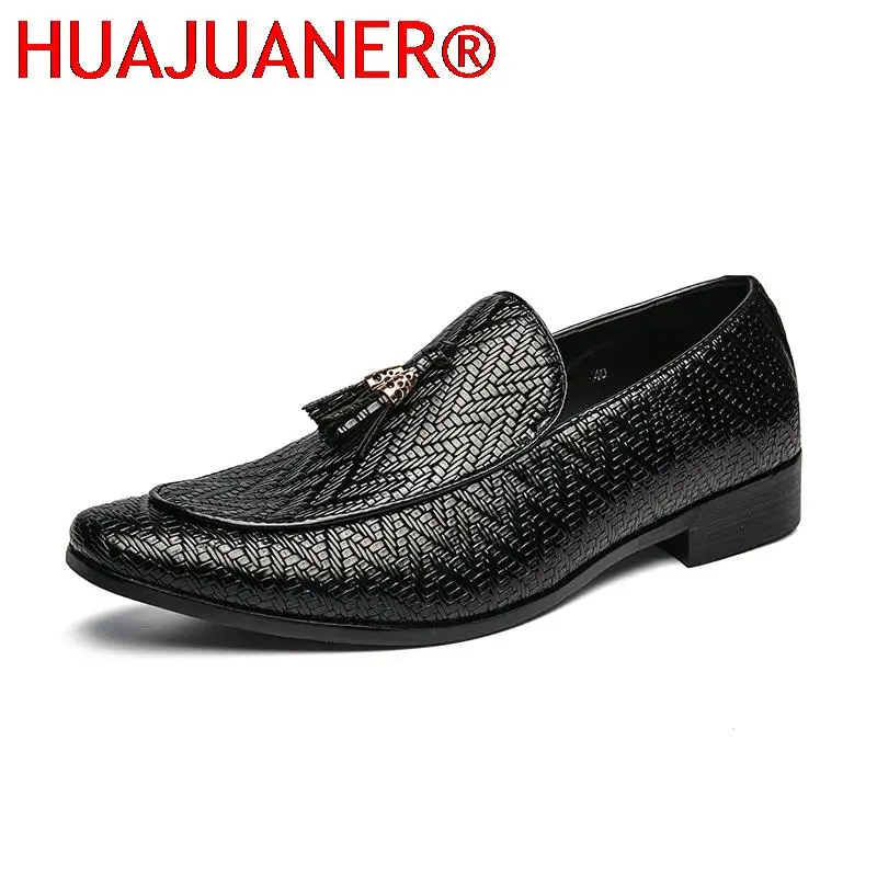 Tassels Men's Dress Shoes Leather Casual Weave Oxford Shoes For Men Loafers Italy Black Formal Wedding Fashion Shoes Moccasins