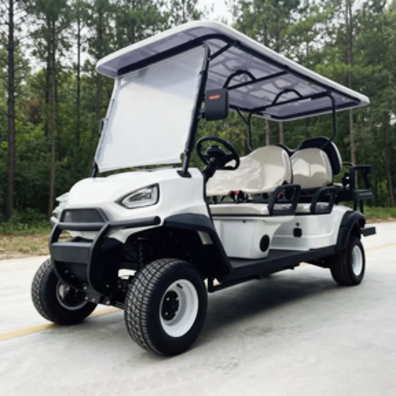 

New Golf Cart Street Legal Multi-Function Electric Golf Cart For Golf Courses Bumper Off-Road Tires White Upholstered Seat