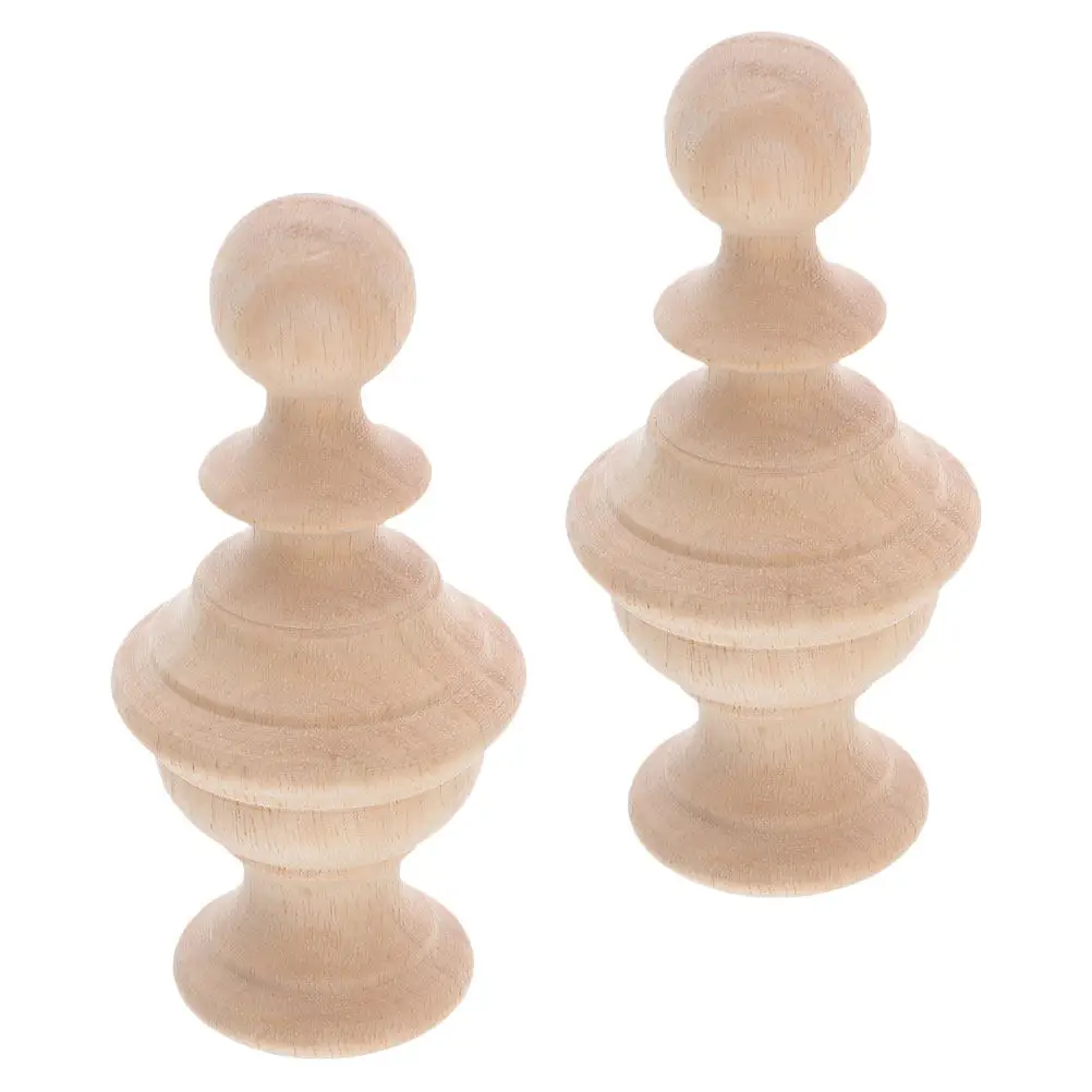 2Pcs Solid Wood Stair Post Finials Decorative Handrail Toppers Bed Post Ornaments Unfinished 6x10cm Rods for Beds