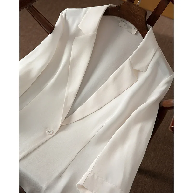 

Women Heavy Crepe Silk Blazer Coat 26MM CROPPED Sleeve Suit Coat Women's Office Style Design Sense 6A Grade Mulberry Silk Coat