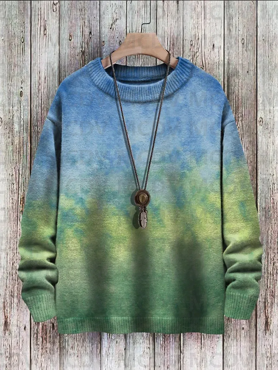 Men's Sweater Art Grey And Blue Gradient Print Casual Knit Sweatshirt Sweater