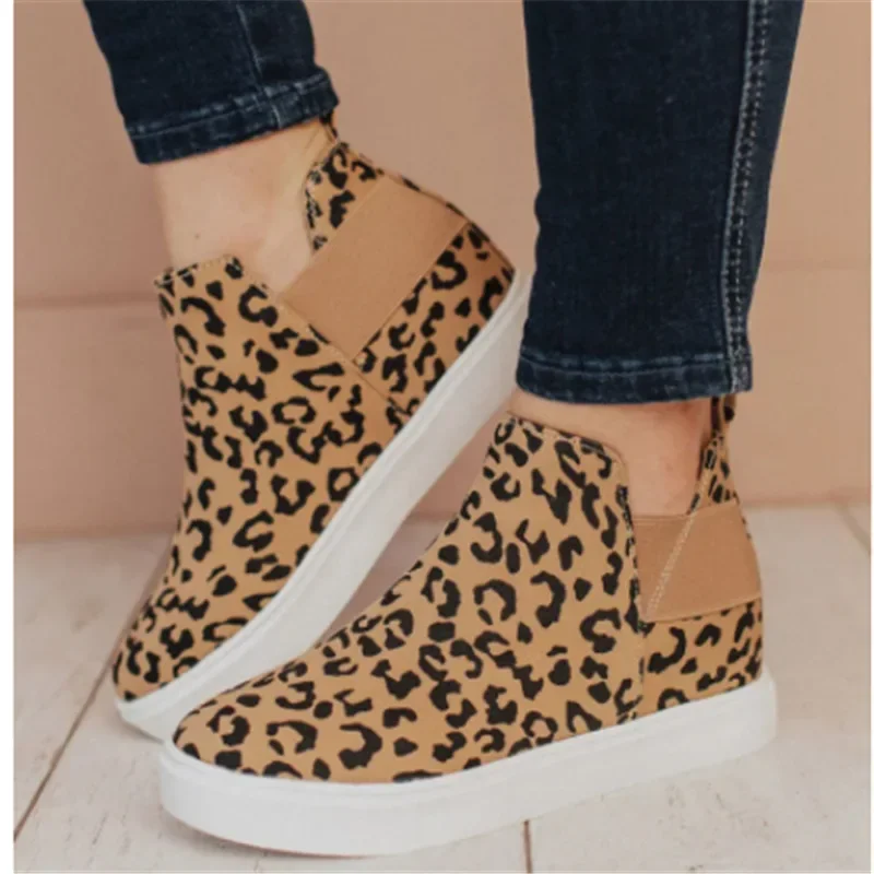 Women's Shoes 2022Leopard Flats Shoes Women Elastic Band Casual Shoes Non Slip Lazy Shoes Size 43 Loafers Zapatos De Mujer