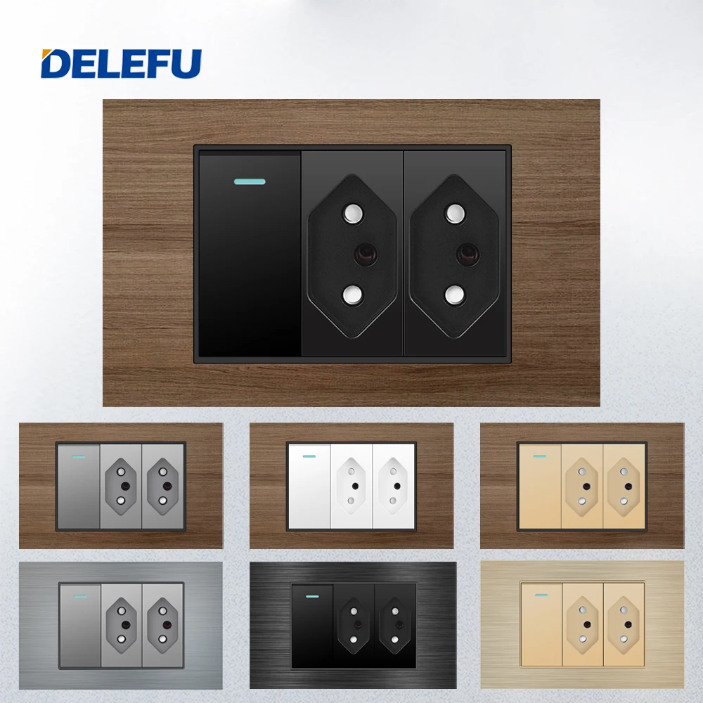 DELEFU imitation wood grain Brazil Standard switch socket 10A 20A Grey Black White Gold