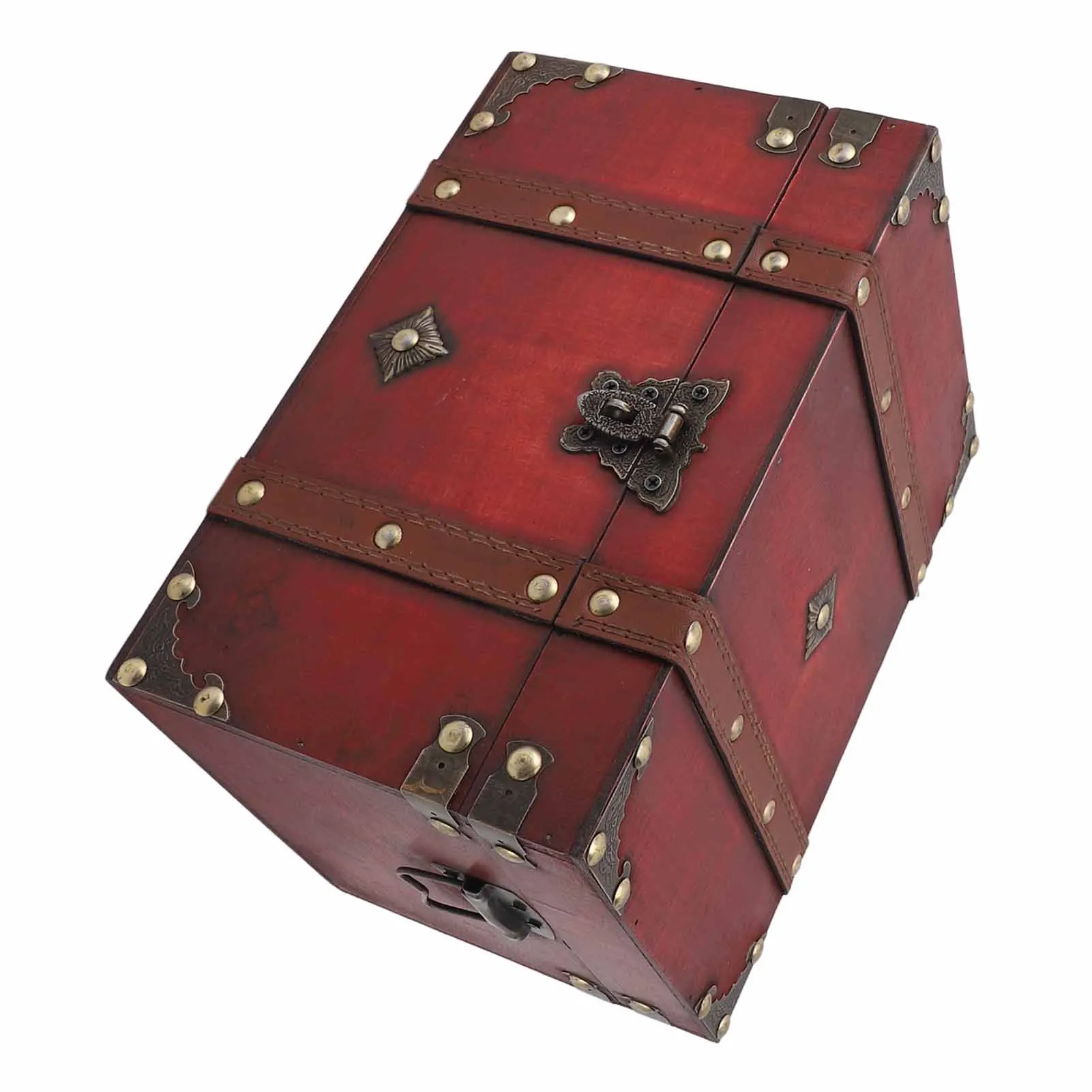 Wooden Treasure Chest Box Decorative Exquisite Vintage Storage Box Container with Lock for Jewelry Earrings Bracelets