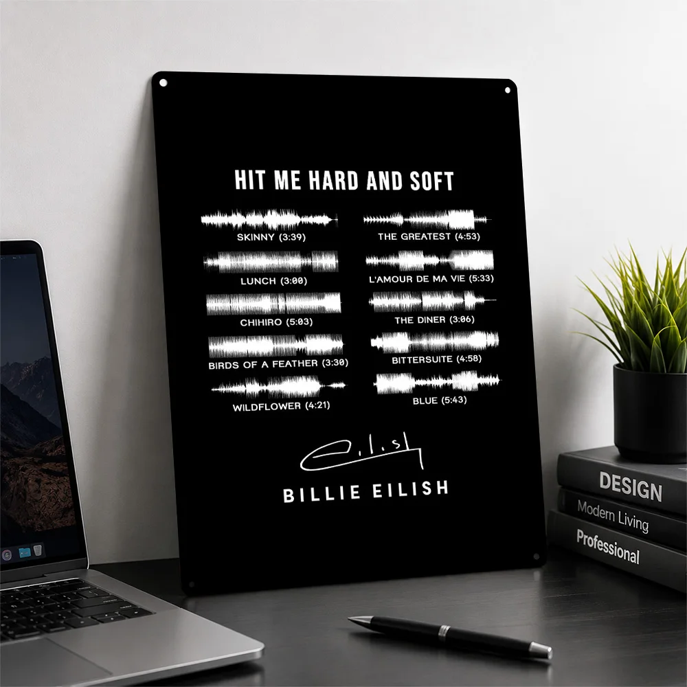 Billie Eilish Poster Musical Wall Art Customized Retro Metal Tin Sign for Music Room Studio Bedroom Home Decor Display Artwork