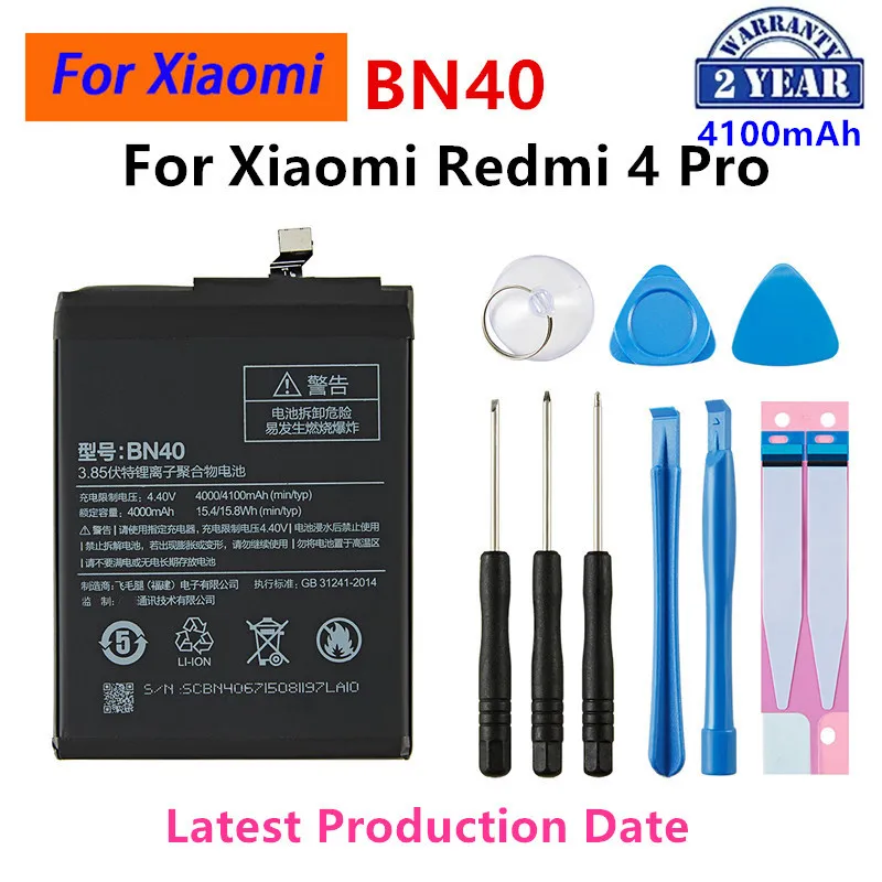 

Brand New BN40 4100mAh Battery For Xiaomi Redmi 4 Pro Prime 3G RAM 32G ROM Edition Redrice 4 BN40 Batteries +Tools