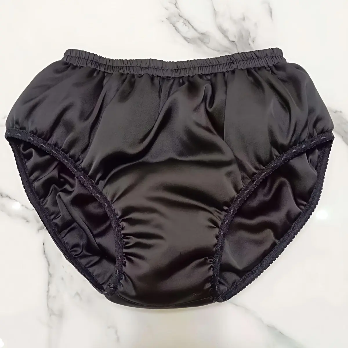 

Man's Black Silky Touch Cotton Blended Puffy Panties Briefs With Holes