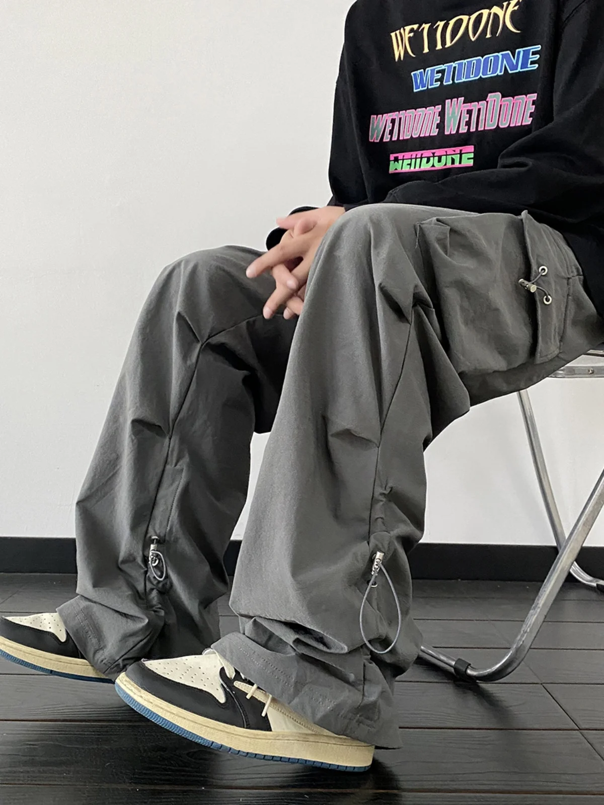 

Уличные мужские повседневные брюки, широкие брюки прямого кроя, брюки-карго, весна-осень, американские функциональные брюки, молодежная энергия