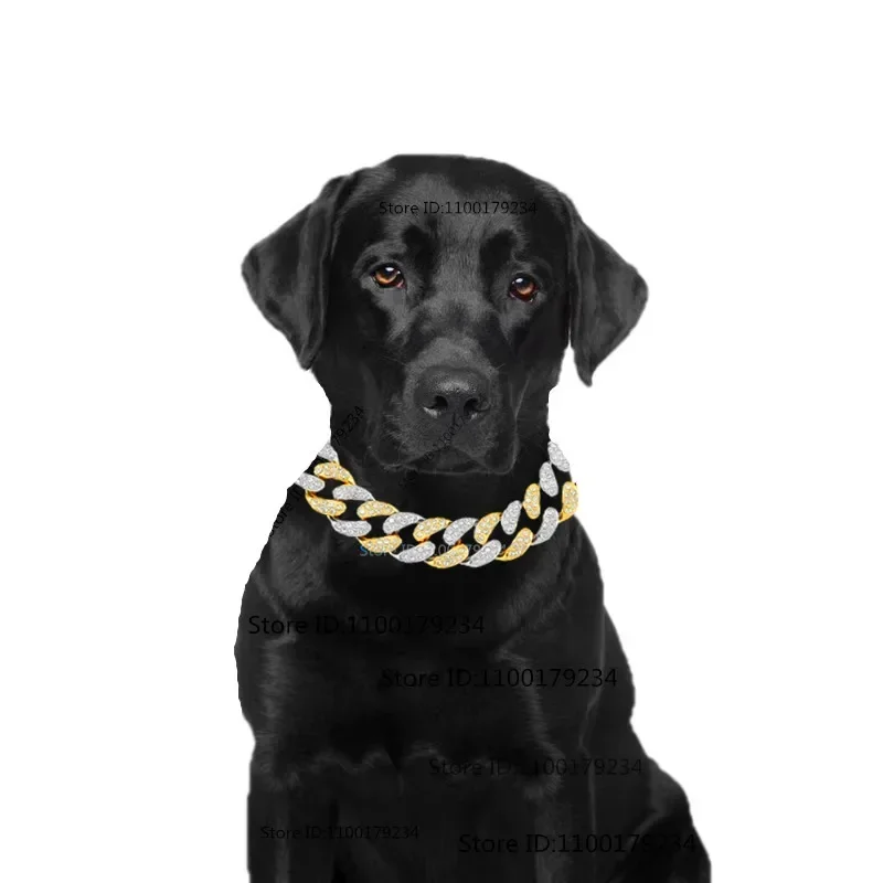 12mm Golden Solid Metal Gold Silver Color Dog Chain Collar Cuban Link Chain Cat  Pet Jewelry for Small Media Dogs Secure Buckle