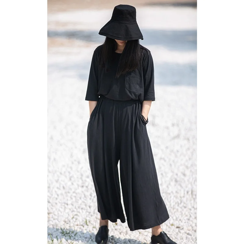 

Organic Hemp Knitted Wide Leg Pants Women's Summer Loose Slim Elastic Waist Casual Trousers Versatile l Waist Sle