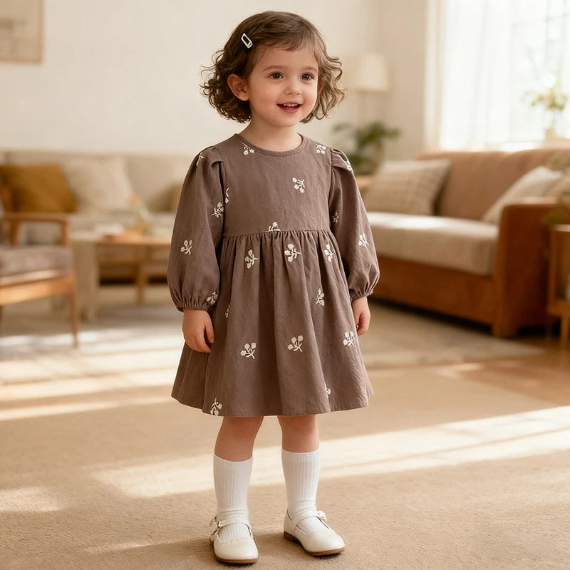 2026 New Spring Casual Flower Girl Dresses Kids Girl Dress 2-6Yrs Floral Kids Clothes Cotton Embroidery Baby Girl Princess Dress