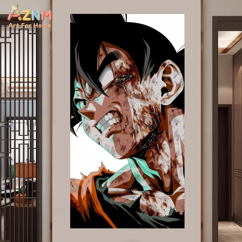 AZNM Dragon Ball Goku Battle Damage Close Up Anime Canvas Wall Art Unframed Painting for Home Decor