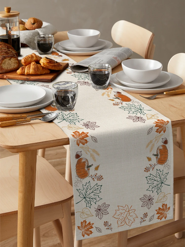 Thanksgiving Autumn Pumpkin Dining Table Runner Wedding Decor Linen Table Runner for Dining Table Christmas Decoration