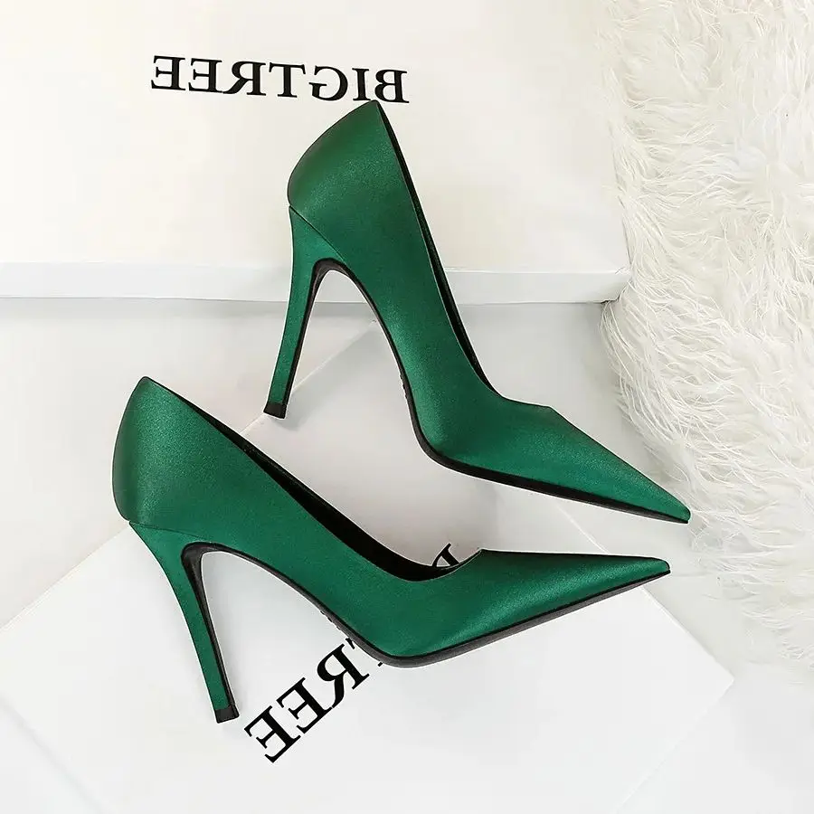 Korean Fashion Woman Pumps Silk Luxury Elegant  Spring Autumn Shallow New Stiletto Heels Party Solid Color Single Shoes 3391-6