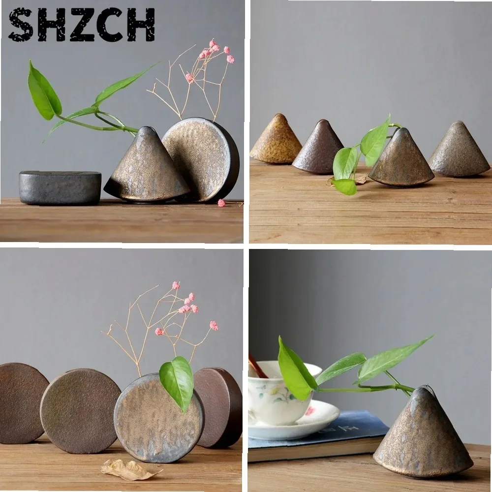 Rustic Ceramic Vase for Zen Flower Arrangement, Retro Tabletop Decor Pottery Vase