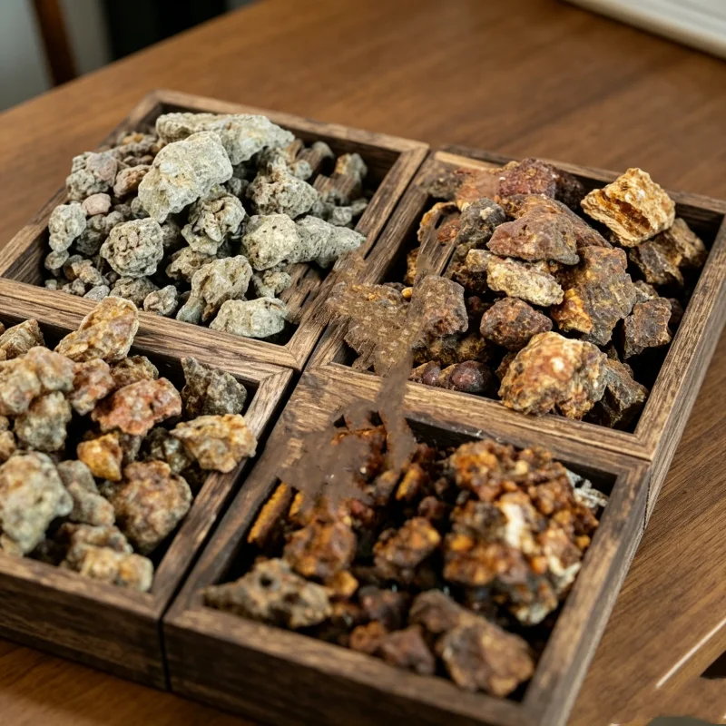 100% Pure Natural Raw Resin Incense Kit, Frankincense Myrrh Dragon Blood Benzoin Gum Arabic, Natural Aroma Resins
