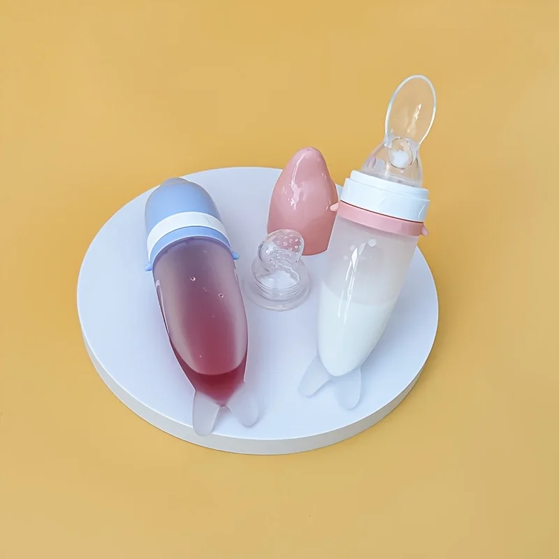 وحدة تغذية طعام للشباب، زجاجة رضاعة من السيليكون مع ملعقة وحامل، محضر طعام، ملعقة طعام معجون أرز 3.04 أونصة أدوات مائدة #2