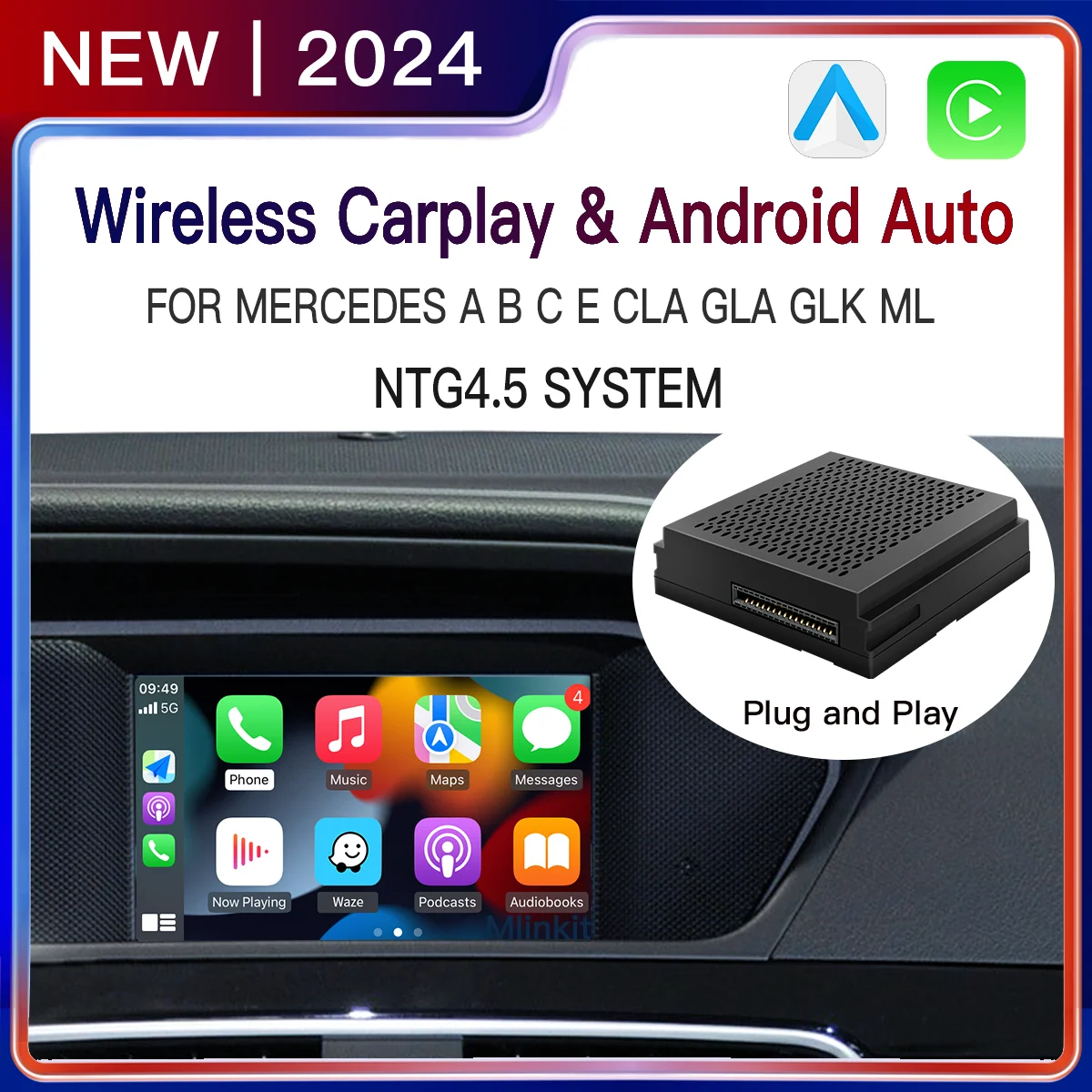 Mlinkit Wireless Carplay Android Auto A B C E G GLA CLA GLK ML Class For Mercedes NTG4.5 Becker W177 Benz W204 NAVI Decoder Kit