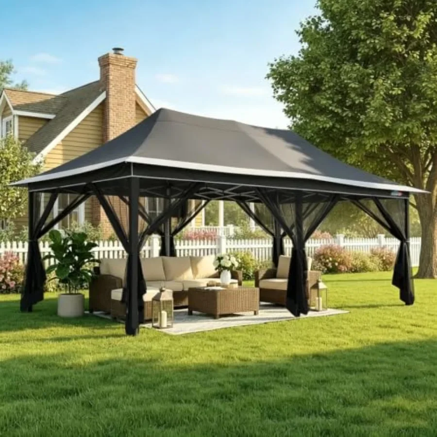 12x20 Pop Up Gazebo on Clearance with Mosquito Netting, Dark Gray
