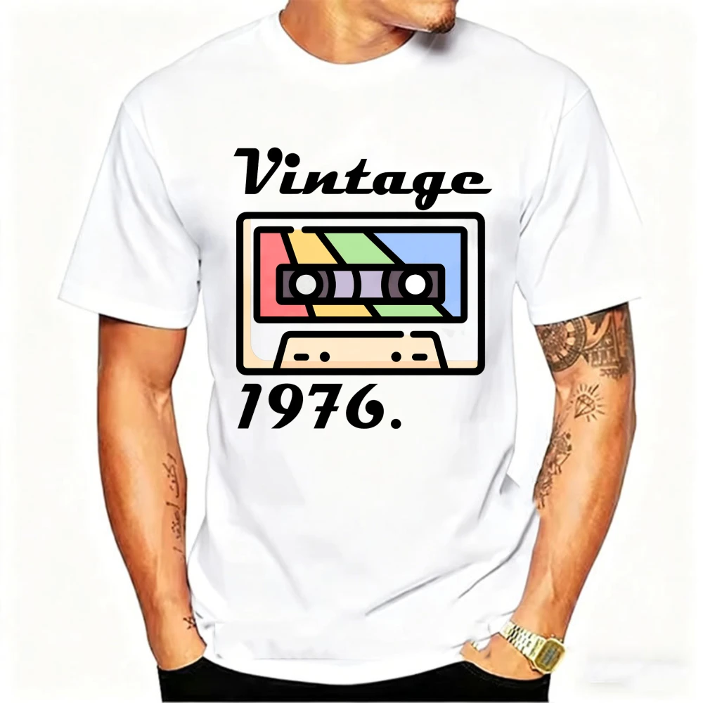 Cassette Preview Vintage 1976 Designed and Saharan Item 50th Year Old Birthday Gifts Printed T-shirt Tops Fashion Short-sleev
