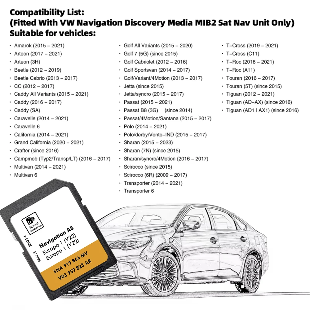 Nieuwste V22 2025 voor Volkswagen MIB2 Ontdek Media Kaart Sat Navi SD-kaart Europa met Anti Fog Reaview Stickers