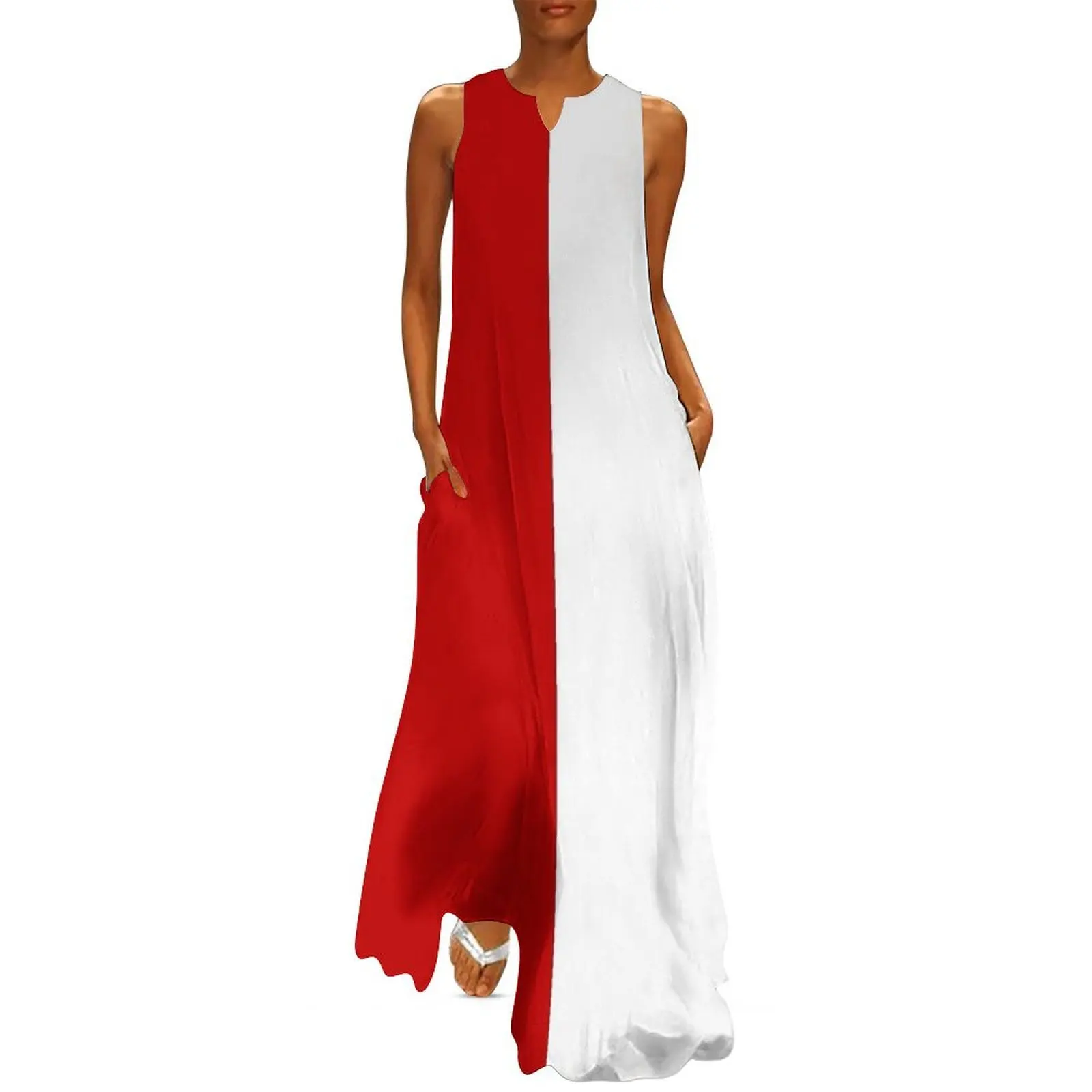 

Cherry Red And White Half And Half Long Dress Women's summer dress evening dress ladies woman