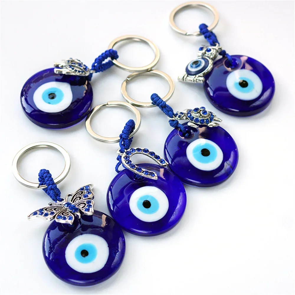 Turkish Blue Evil Eye Keychain Luckly Owl Elephant Butterfly Tortoise Charms With Key Holder Handbag Decorations For Women Men