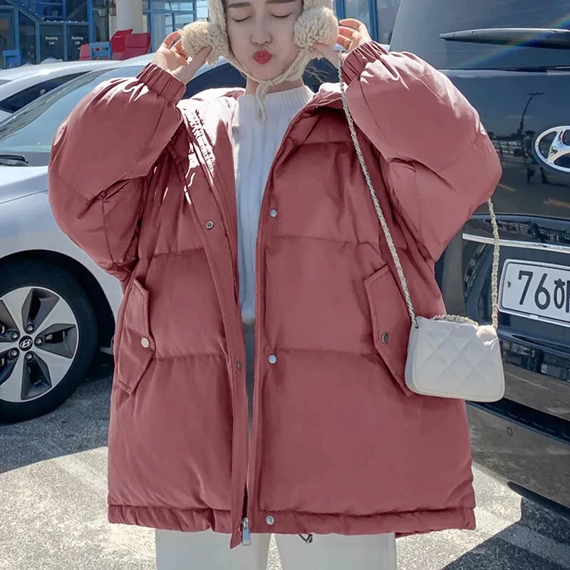 Oversized Women Winter Jacket Short Hooded Parkas Casual Solid Color Thicken Warm Cotton-padded Outerwear Puffer Coats Female