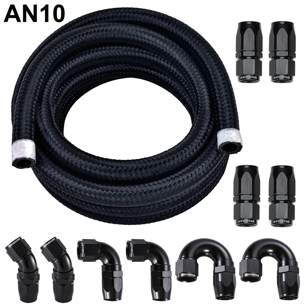 10AN CPE E85 20FT Nylon Stainless Steel Black Hose Braided fuel injection  line fittings nut/nipples kit