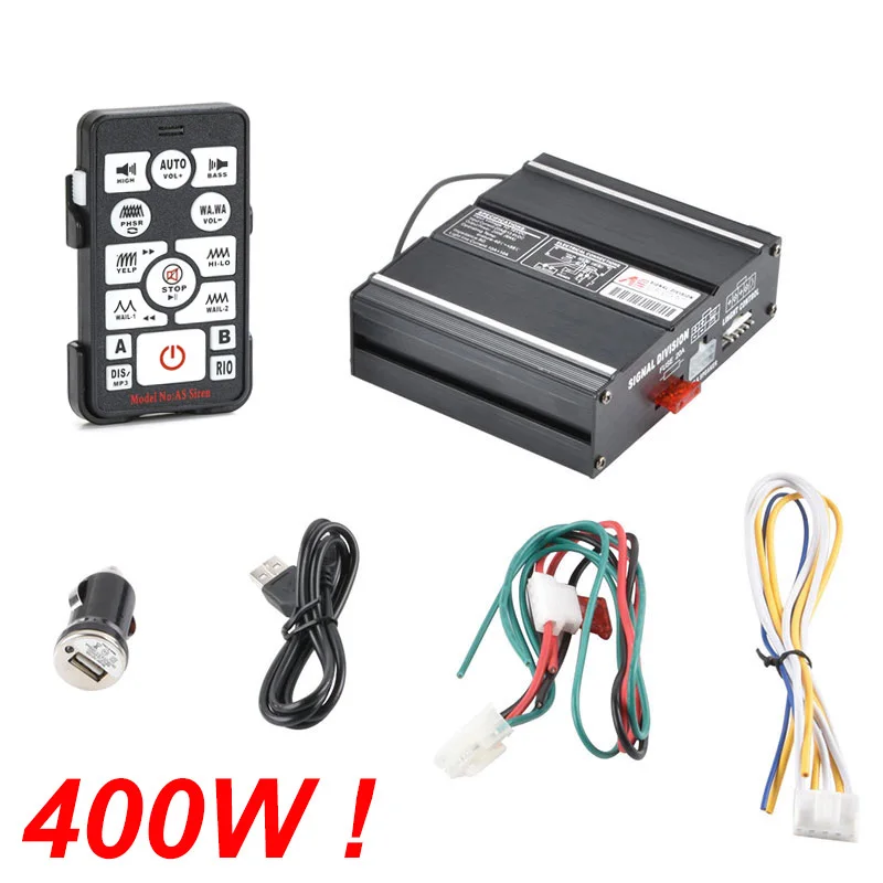 400W Car Wireless Emergency Siren Car Warning Alarm Police Siren 12V Amplifier, 15 tones Auto Police Horn