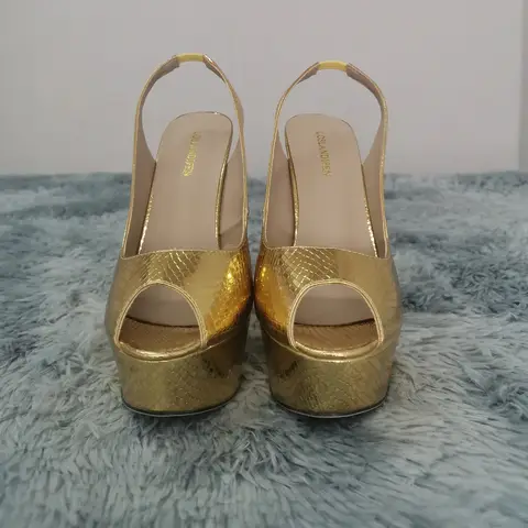 महिलाओं के लिए पंप्स नई 14 सेमी प्लेटफार्म हाई हील्स सेक्सी गोल्ड सिल्वर मगरमच्छ पैटर्न ओपन टो सैंडल ग्लेडिएटर पार्टी ड्रेस महिला जूते 8 best sales सोने की ऊँची एड़ी - №8