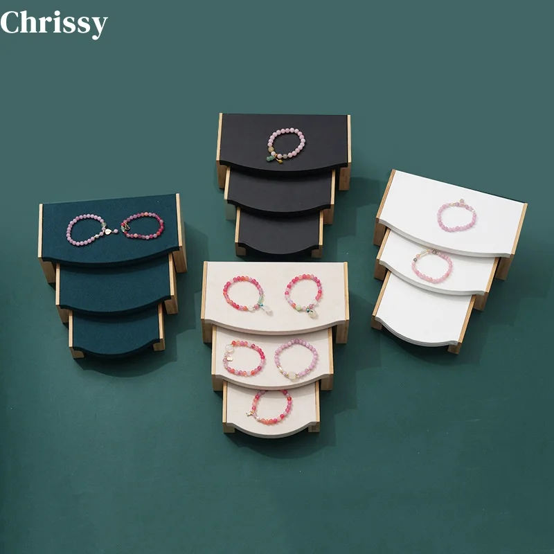 

3Pc/Set Solid Wood Pendant Necklace Display Stand Velvet/PU Leather Bracelet Rings Earings Jewelry Display Organizer Rack