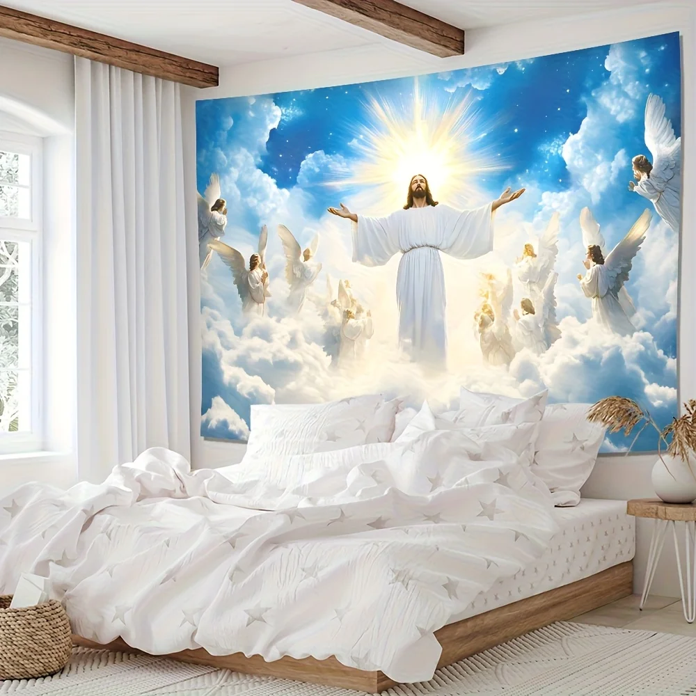 1PC Christian Jesus Tapestry | Vibrant Sky Pattern | Machine Washable | Indoor/Outdoor Party & Living Room