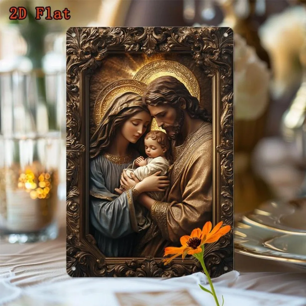 1 Stück religiöse Metallwandkunst aus Metall für Jesus, Maria und Kleinkinder | Heiliges Familienthema-Dekor für Zuhause, Zimmer |   Spirituelles Geschenk für auf Glaube basierte Räume