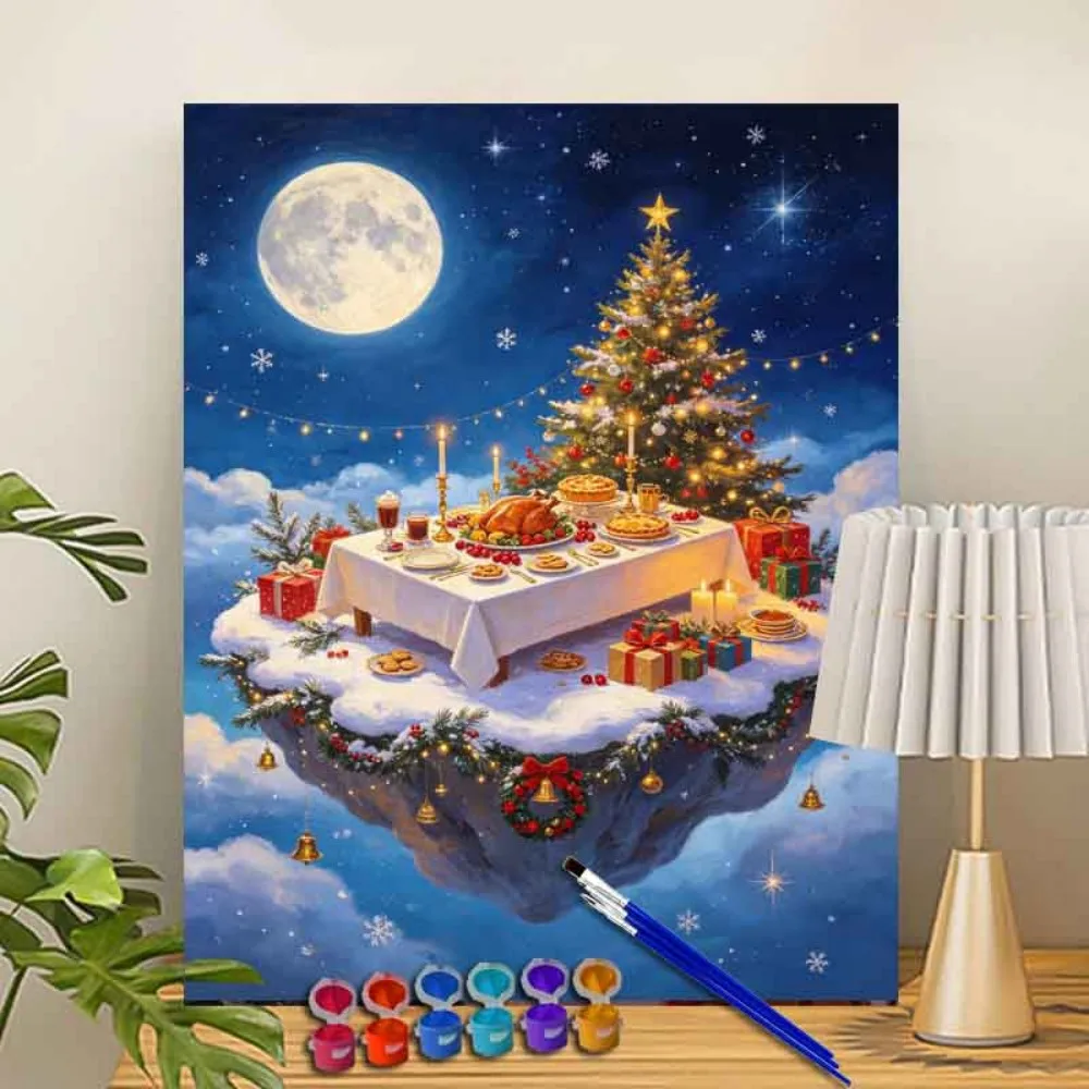 Painting By Numbers Floating Island Christmas Dinner Picture By Numbers For Home Decors Handpainted Diy Gift