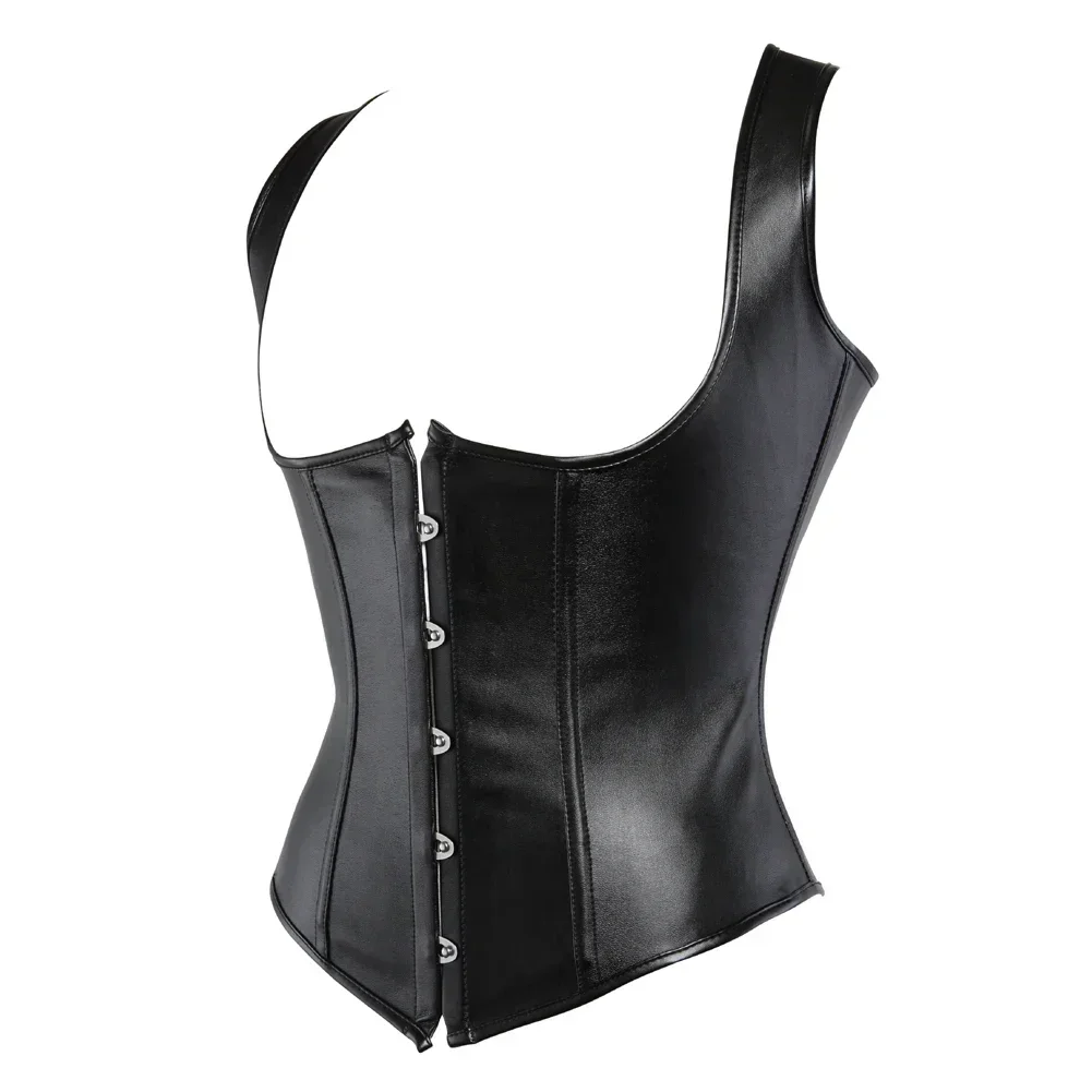 Womens Gothic Corset Faux Leather Bustier Steel Boned Corsets Straps Steampunk Underbust Shapewear Party Costumes Plus Size