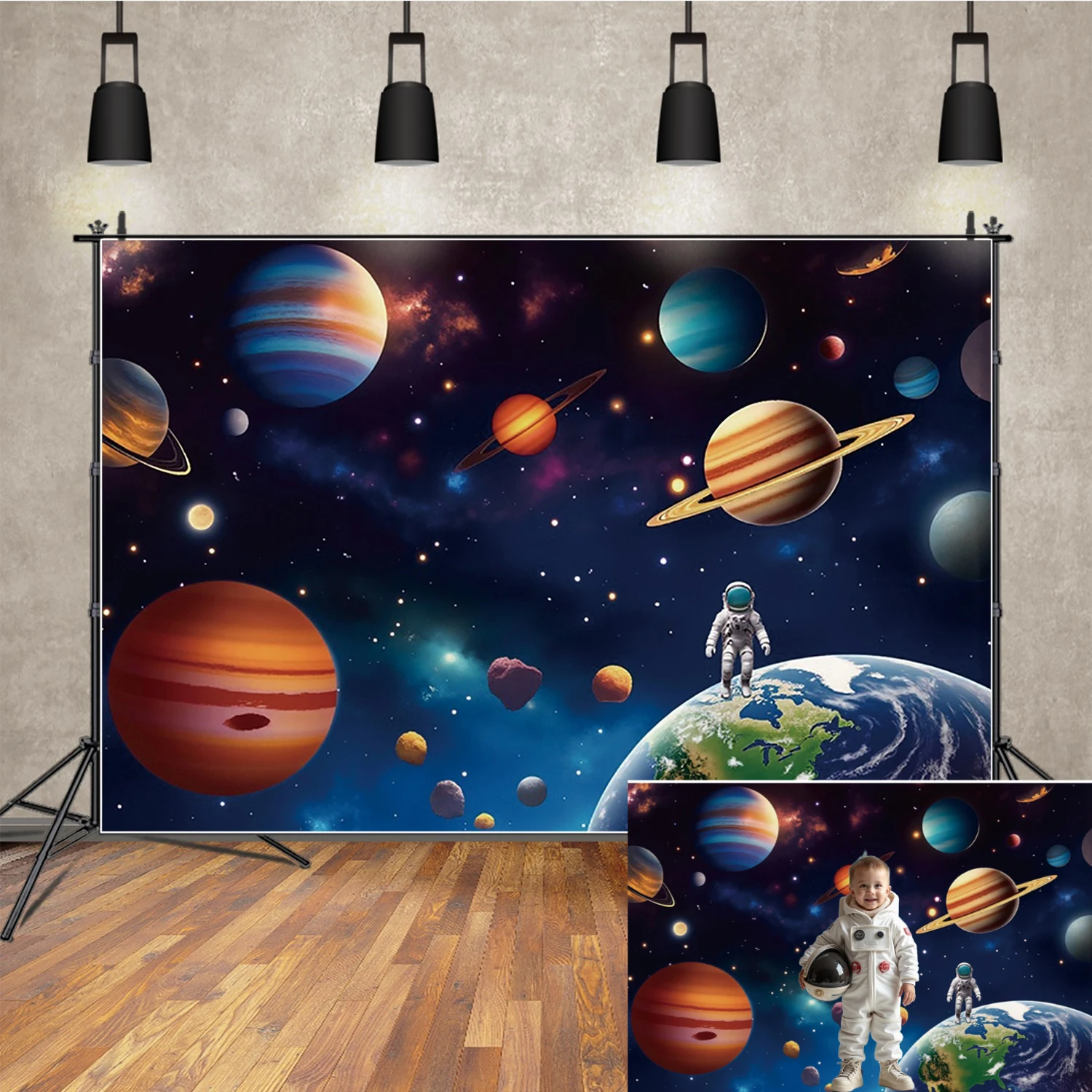 

MOON.QG Space Backdrops Photography Planets Astronaut Earth Photo Background Wall Photography Accessories Birthday Boy Photocall
