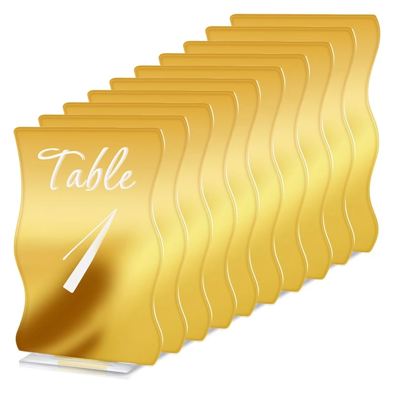 10PCS Gold Table Numbers With Stands Holders Wave Elegant Wedding Acrylic Table Numbers Large Modern Table Number Signs