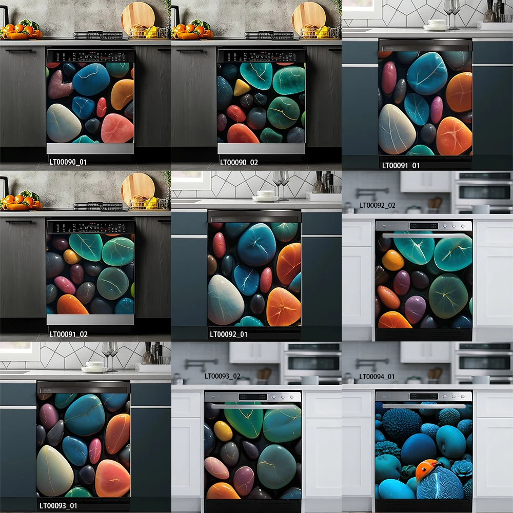 Colorful River Stone Dishwasher Decal, Zen Pebble & Ocean Rock Print, Waterproof Removable Kitchen Appliance Decor