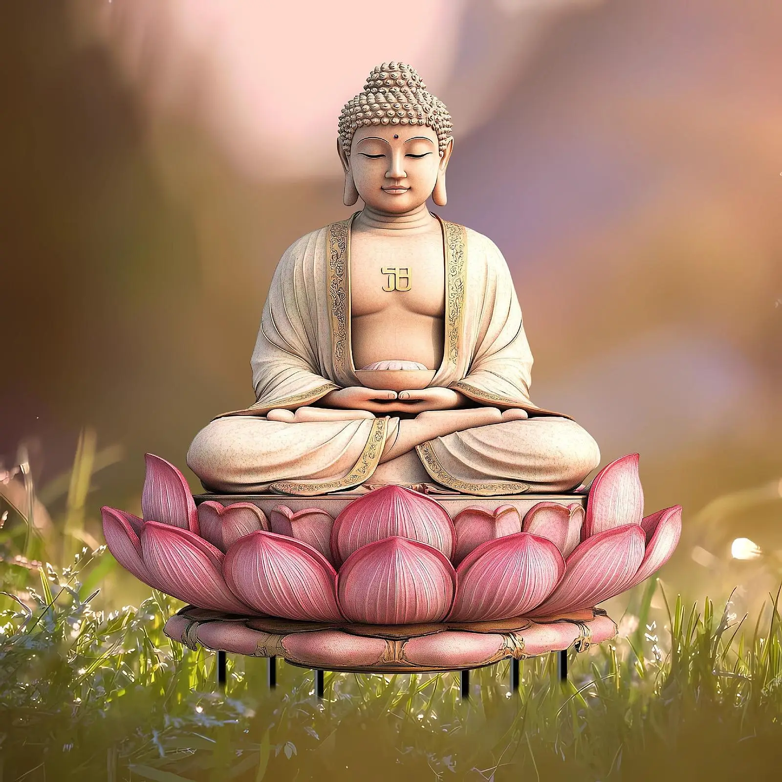 Garden Stake 2D Acrylic Atmosphere Props Gifts Decoration Buddha Sitting in Lotus for Patio Yard Potted Plant Outdoor Porch