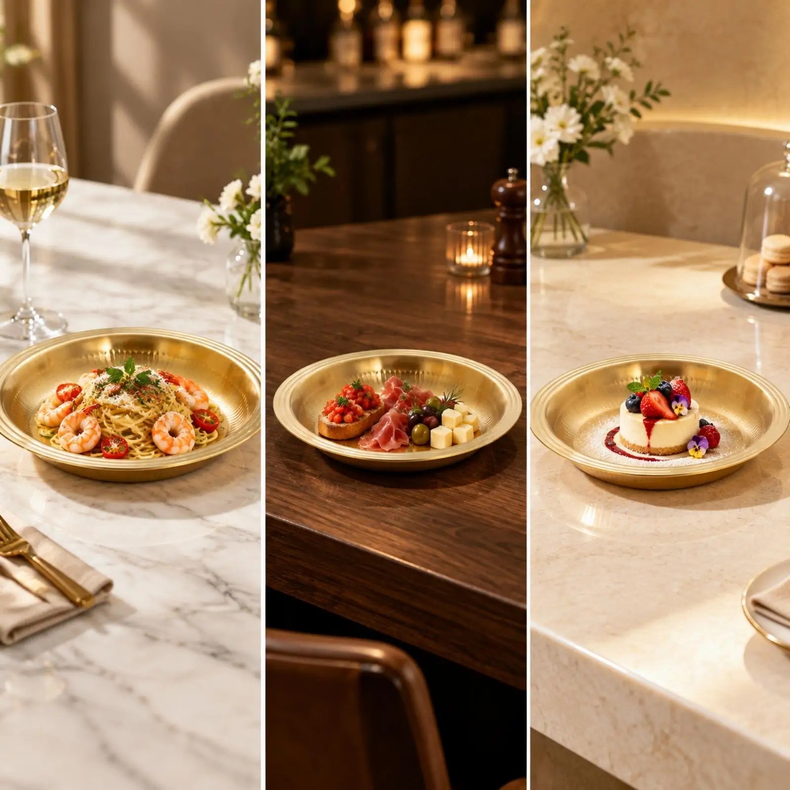 Gold-Plated Serving Plate Thickened Round Shallow Serving Plate Elegant Long-Lasting for Dining Table, Buffet
